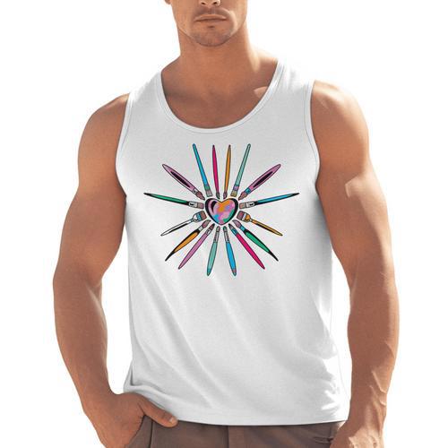 Cool Brush Heart Shape Art Teacher Paint For Artist Painter Men Tank Top - teacherstshirts.com CA