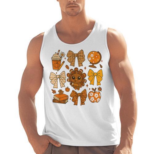 Coquette Teach Teacher Bows Thanksgiving Turkey Fall Autumn Men Tank Top - teacherstshirts.com UK