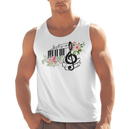 Cut Music Teacher Shirt With a Piano Keys Notes And Flowers Men Tank Top - teacherstshirts.com UK