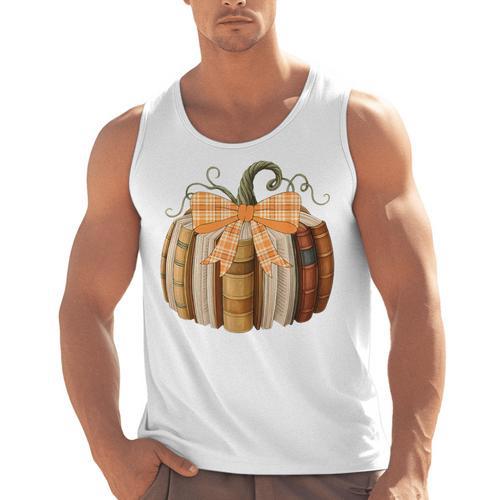 Fall Book Pumpkin Halloween Teacher Librarian Thanksgiving Men Tank Top - teacherstshirts.com DE