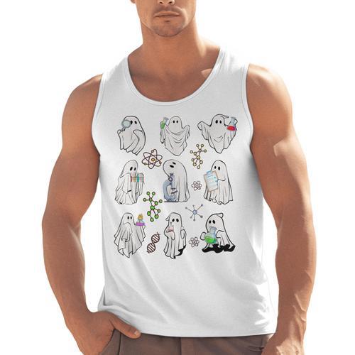 Ghost Science Teacher Chemistry Laboratory Halloween Costume Men Tank Top - teacherstshirts.com
