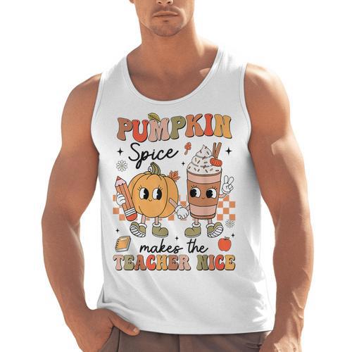 Groovy Pumpkin Spice Makes Teacher Nice Fall Thanksgiving Men Tank Top - teacherstshirts.com AU