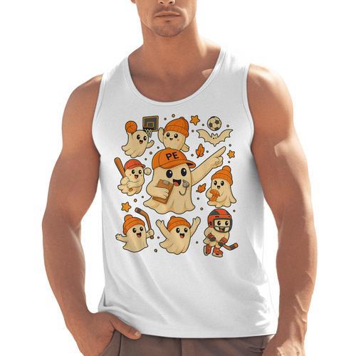 Halloween PE Teacher Costume Ghost Physical Education Men Tank Top - teacherstshirts.com CA