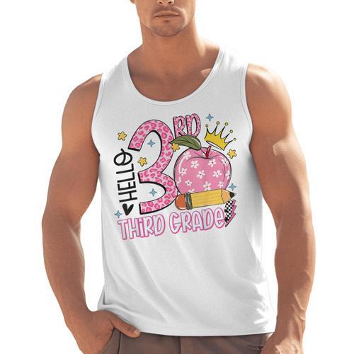 Hello 3rd Third Grade Back To School Pink Leopard Teacher Men Tank Top - teacherstshirts.com AU