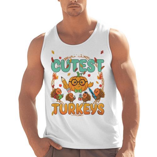 Humor I Teach The Cutest Turkeys Thanksgiving Teacher Men Tank Top - teacherstshirts.com AU