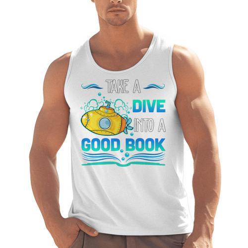 Librarian Teacher Dive Into A Good Book Reading Premium Tri-Blend Men Tank Top - teacherstshirts.com