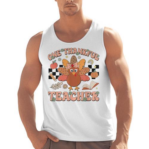One Thankful Teacher Thanksgiving Retro Groovy Fall Teachers Men Tank Top - teacherstshirts.com AU