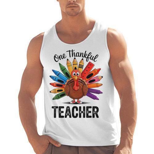 One Thankful Teacher Thanksgiving TurkeyCute Pencil Men Tank Top - teacherstshirts.com DE