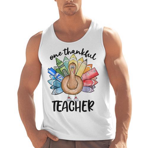 One Thankful Teacher Turkey Pencil Thanksgiving Teachers Men Tank Top - teacherstshirts.com