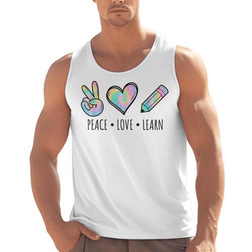 Peace Love Learn Tie Dye Teacher Kids 100th Days Of School Men Tank Top - teacherstshirts.com AU