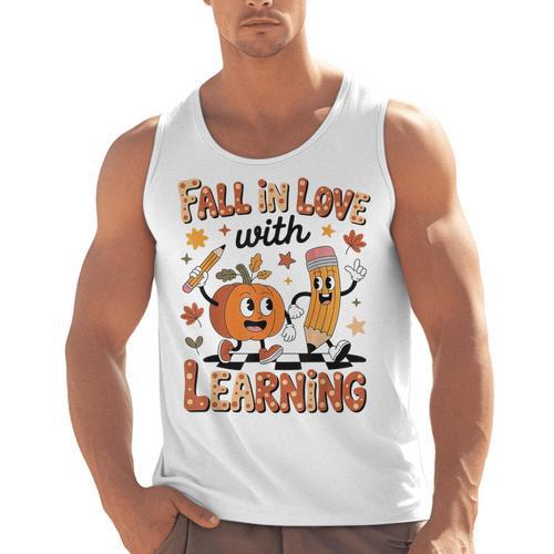 Retro Fall In Love With Learning Autumn Pumpkin Teacher Kids Men Tank Top - teacherstshirts.com
