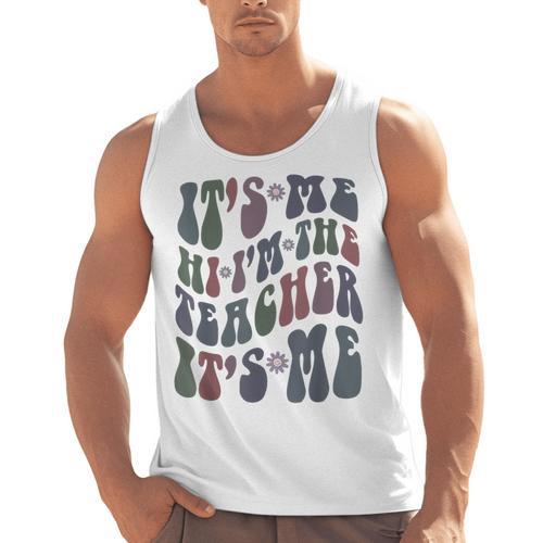 Retro IT'S ME Hi I'm The TEACHER Groovy Testing Squad Pink Men Tank Top - teacherstshirts.com AU