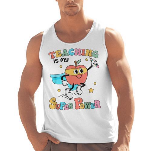 Retro Teaching Is My Superpower Apple Teacher Appreciation Men Tank Top - teacherstshirts.com AU