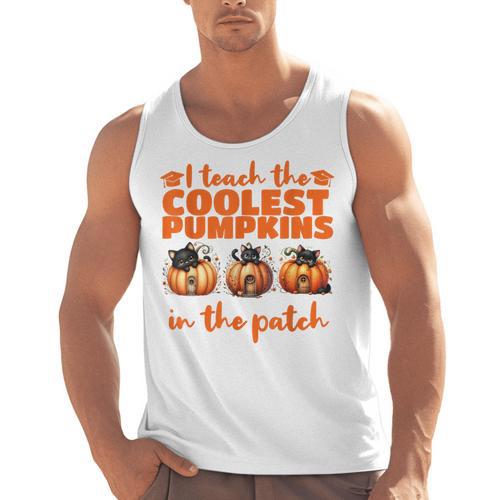 I Teach The Cutest Pumpkins Halloween Teacher Cat Lover Men Tank Top - teacherstshirts.com UK