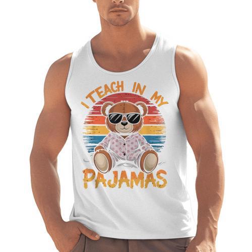 I Teach In My Pajamas Teacher Sunset Bear Retro Men Tank Top - teacherstshirts.com UK