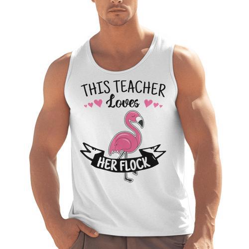 This Teacher Loves Her Flock Cute Flamingo Teacher Men Tank Top - teacherstshirts.com AU