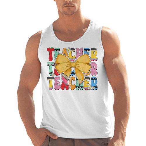 Teacher Pencil Coquette Bow Back To School Teacher Men Tank Top - teacherstshirts.com DE
