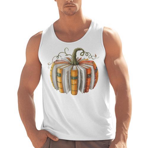 Teachers Students Fall Book Pumpkin Fall Librarians Bookworm Men Tank Top - teacherstshirts.com AU