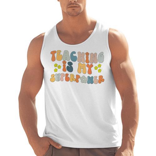 Teaching Is My Superpower Vintage Groovy University Teacher Men Tank Top - teacherstshirts.com AU