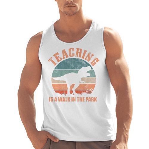 Teaching Is A Walk In The Park Teacher T-Rex Retro Men Tank Top - teacherstshirts.com
