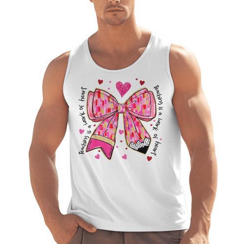 Teaching Is A Work Of Heart Pencil Bow Teacher Valentine Men Tank Top - teacherstshirts.com AU