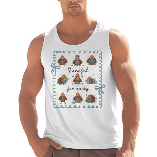 Thankful For Books Turkey Reading Book Lovers Fall Teacher Men Tank Top - teacherstshirts.com DE