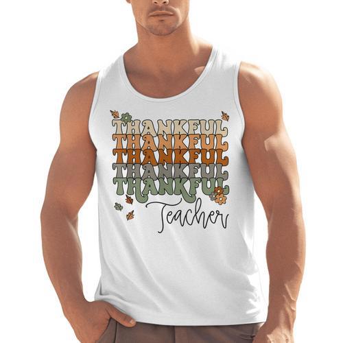 Thankful Teacher Thanksgiving Fall Pumpkin Turkey Men Tank Top - teacherstshirts.com