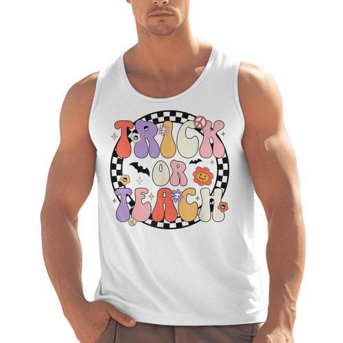Trick Or Teach Retro Groovy Halloween Teacher Men Tank Top - teacherstshirts.com AU