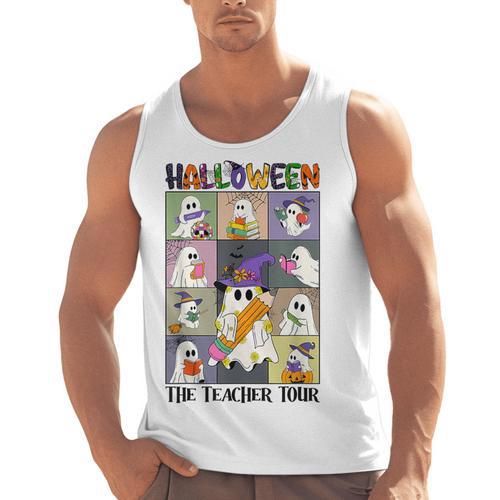 Women Halloween The Teacher Tour Ghosts Pencil Pumpkins Men Tank Top - teacherstshirts.com CA