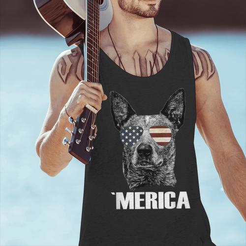 4th July Blue Heeler Dog Merica Patriotic USA Flag Cute Men Tank Top - Bostonterriersmerch.com