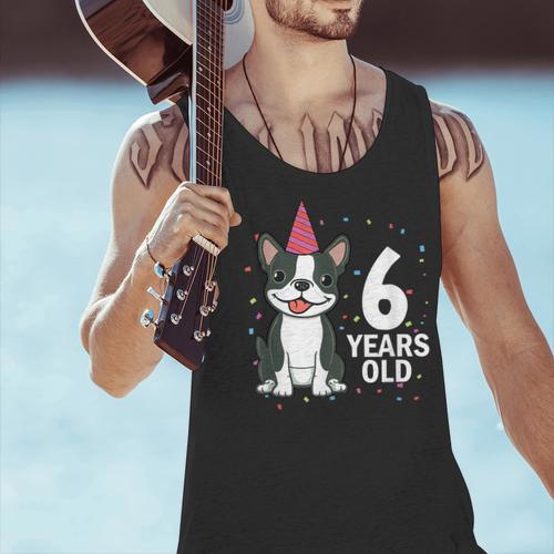 6 Years Old Birthday Boston Terrier Dog Lover 6th Party Kid Men Tank Top - Bostonterriersmerch.com