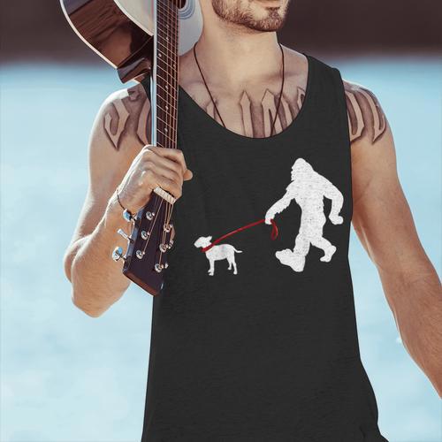 Bigfoot Walking With Bull Terrier Dog Men Tank Top - Bostonterriersmerch.com