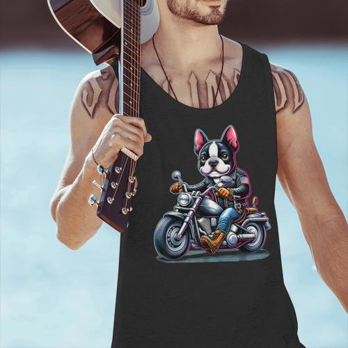 Biker Boston Terrier Dog Riding Motorbike Men Tank Top - Bostonterriersmerch.com