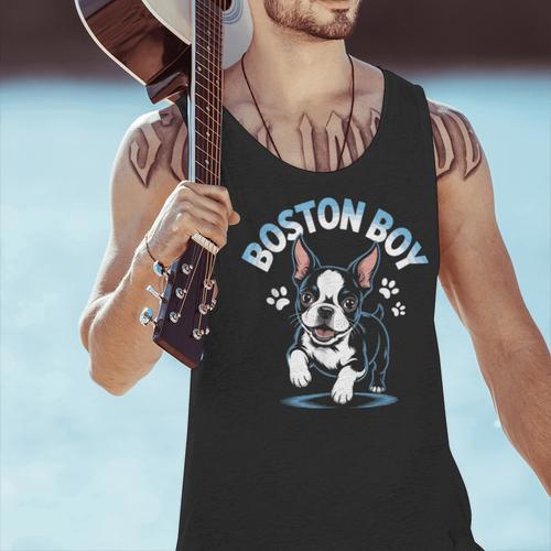 Boston Terrier Boy Cute Cartoon Dog Owner Pet Boston Terrier Men Tank Top - Bostonterriersmerch.com