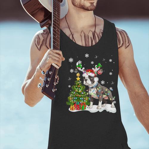Boston Terrier Christmas Tree Lights Santa Hat Men Tank Top - Bostonterriersmerch.com