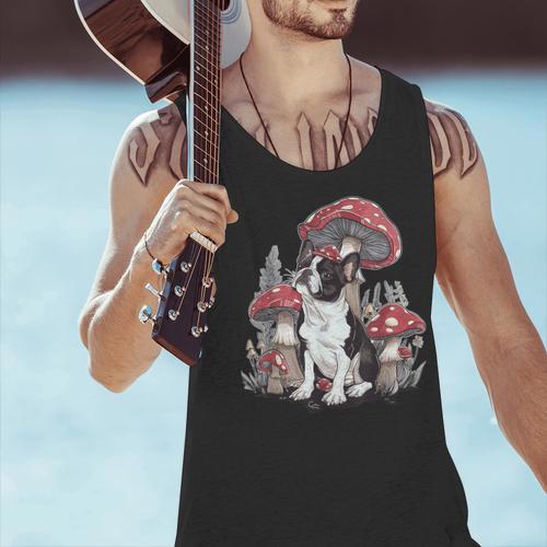 Boston Terrier Dog Cottagecore Aesthetic Mushroom Hat Men Tank Top - Bostonterriersmerch.com