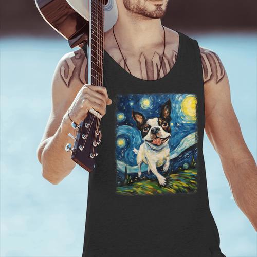 Boston Terrier Dog Starry Night Painting Men Tank Top - Bostonterriersmerch.com