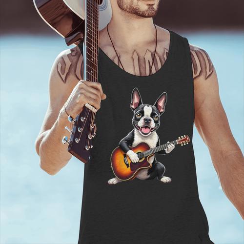 Boston Terrier Playing Guitar Boston Terrier Men Tank Top - Bostonterriersmerch.com