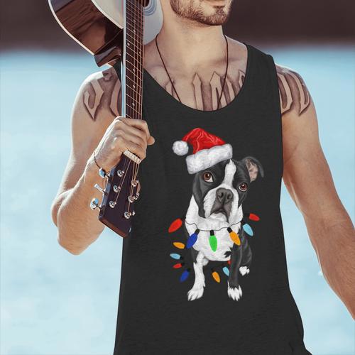 Boston Terrier Santa Christmas Lights Xmas Dog Lover Men Women Kids Men Tank Top - Bostonterriersmerch.com