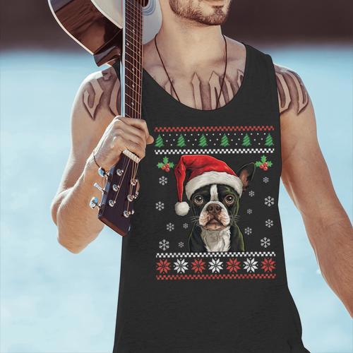 Boston Terrier Ugly Christmas Sweater Xmas For Adults Kids Men Tank Top - Bostonterriersmerch.com