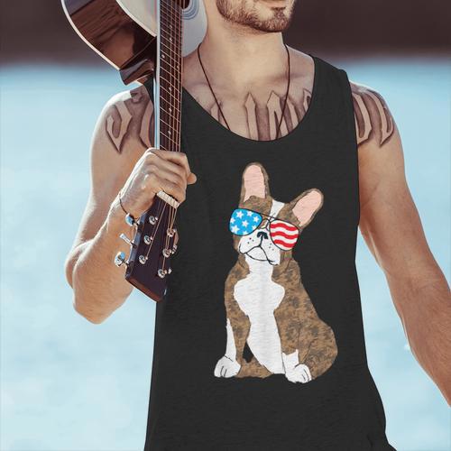 Brindle Boston Terrier Dog Patriotic Shirt USA Flag Men Tank Top - Bostonterriersmerch.com