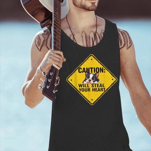 Caution Sign Boston Terrier Dog Bostie Puppy Men Tank Top - Bostonterriersmerch.com