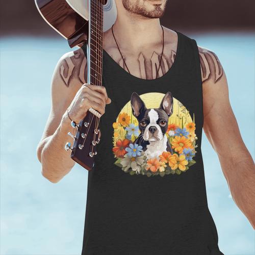 Cute Boston Terrier Spring Flower Garden Colorful Puppy Dog Men Tank Top - Bostonterriersmerch.com