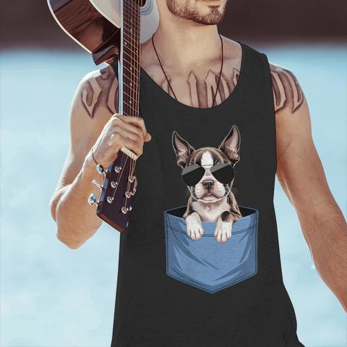 Cute Pocket Boston Terrier Lover Dog Mom Men Tank Top - Bostonterriersmerch.com