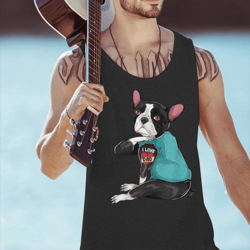 Father's Day Gift Dog Dad Boston Terrier i Love Dad Tattoo Men Tank Top - Bostonterriersmerch.com