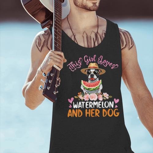 This Girl Loves Watermelon And Her Boston Terrier Dog Mother Men Tank Top - Bostonterriersmerch.com