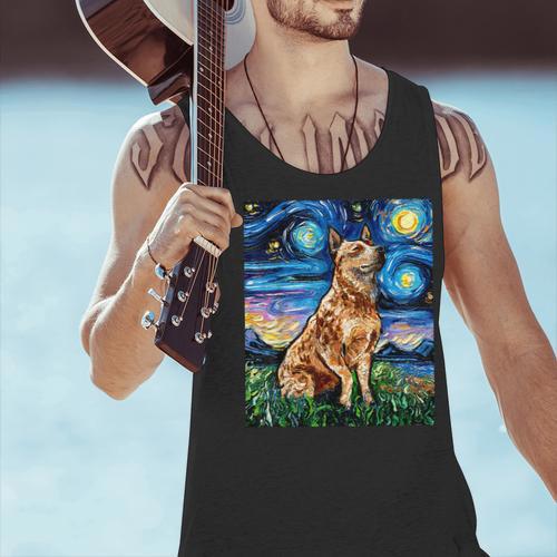 Red Heeler Starry Night Cattle Dog Colorful Art By Aja For Men Women Girls Kids Men Tank Top - Bostonterriersmerch.com