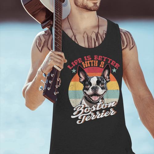 Retro Life Is Better With Boston Terrier Mom Dog Lover Men Tank Top - Bostonterriersmerch.com