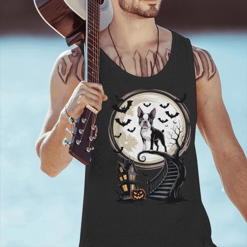 Spooky Halloween Moon Boston Terrier Boston Bull Bostie Men Tank Top - Bostonterriersmerch.com