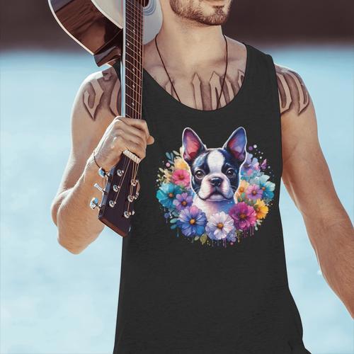Watercolor Floral Boston Terrier Mama Dog Lover Mother's Day Men Tank Top - Bostonterriersmerch.com